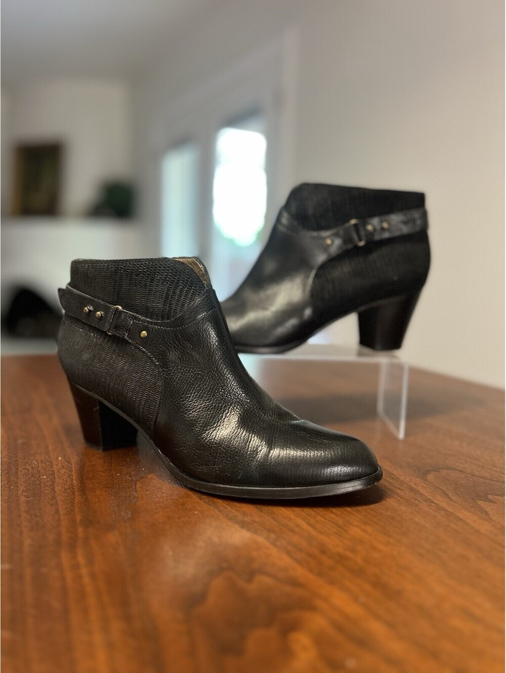 Anyi Lu Cynthia Black Leather Western Ankle Boots US 8.5